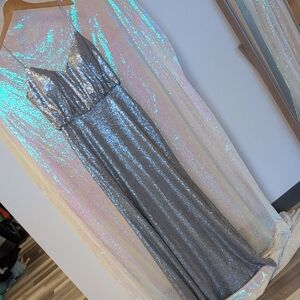 Bari Jay Silver Sequin Wedding Dress
